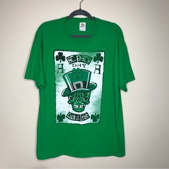 Fruit of the Loom St Pats Day Skull Aces Luck of the Irish Green T Shirt Size XL - Picture 12 of 12